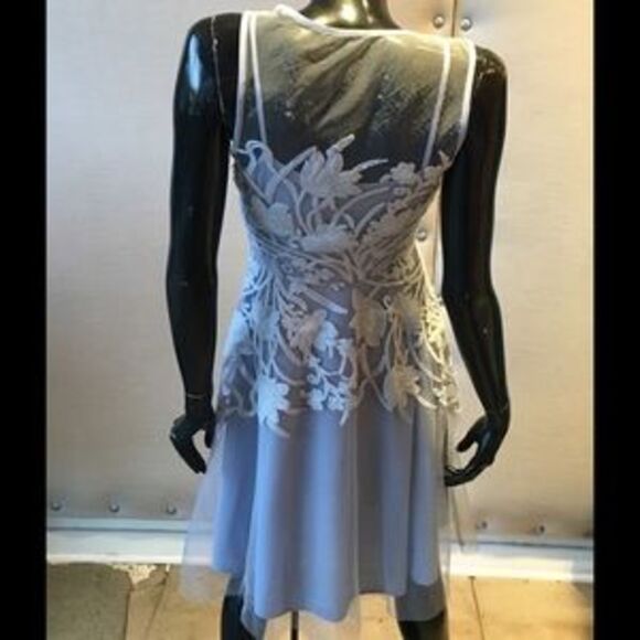 Eva Franco Mesh Overlay Floral Sleeveless Dress Pale Blue - Picture 4 of 4
